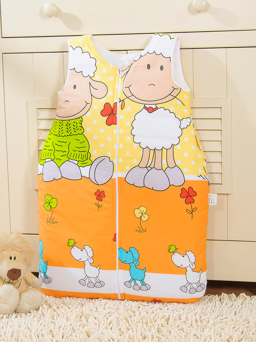Cotton sleeping bag for children, size M, 6-12 months, TOG 2.5, all-season, Sheeps orange-yellow