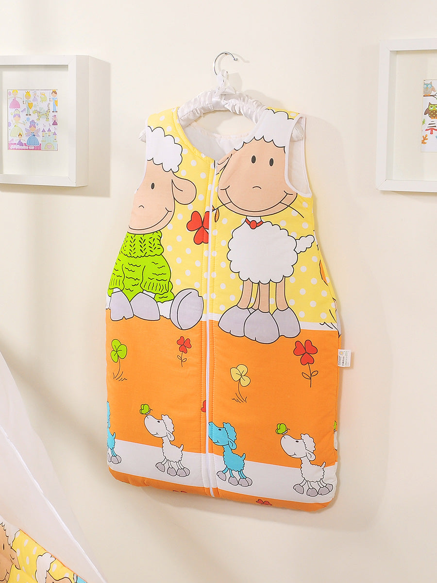 Cotton sleeping bag for children, size M, 6-12 months, TOG 2.5, all-season, Sheeps orange-yellow