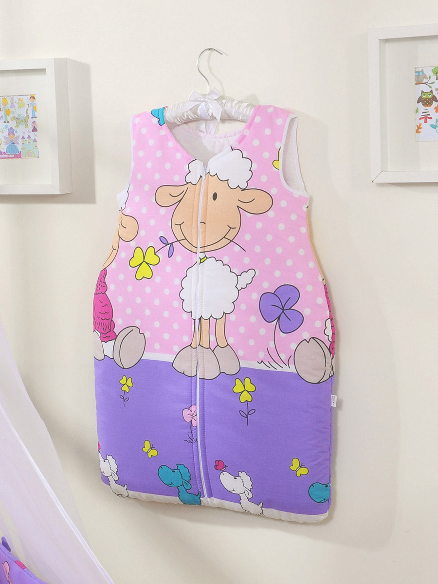 Cotton sleeping bag for children, size M, 6-12 months, TOG 2.5, all-season, Sheeps lilac-pink