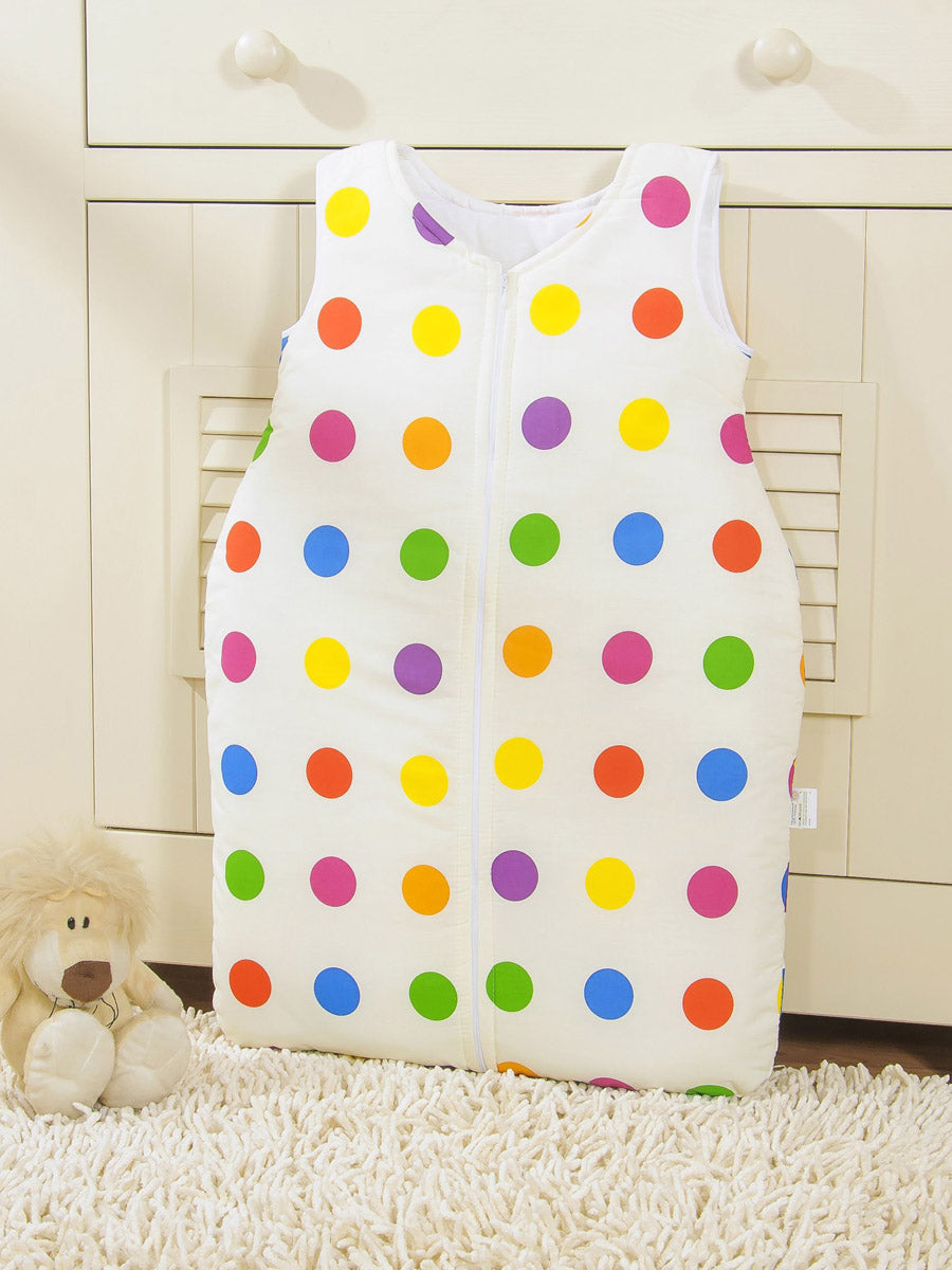 Cotton sleeping bag for children, size M, 6-12 months, TOG 2.5, all-season, dark dots on ecru