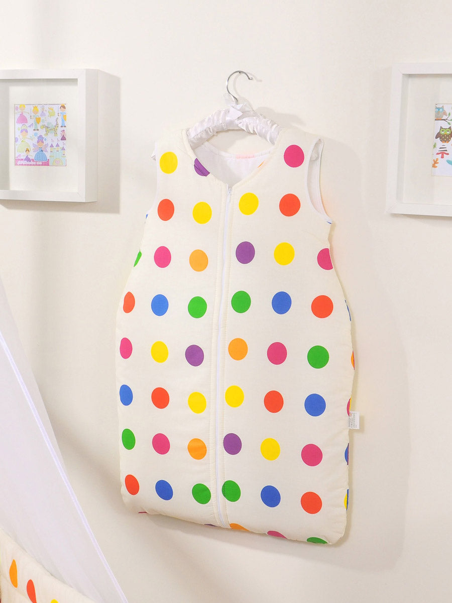 Cotton sleeping bag for children, size M, 6-12 months, TOG 2.5, all-season, dark dots on ecru