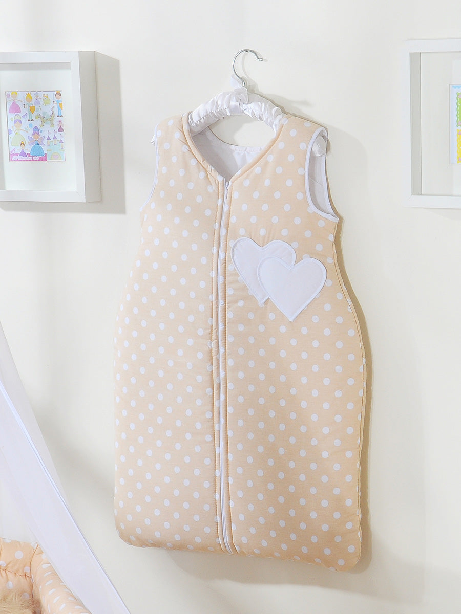 Cotton sleeping bag for children, size M, 6-12 months, TOG 2.5, all-season, hearts dots on beige