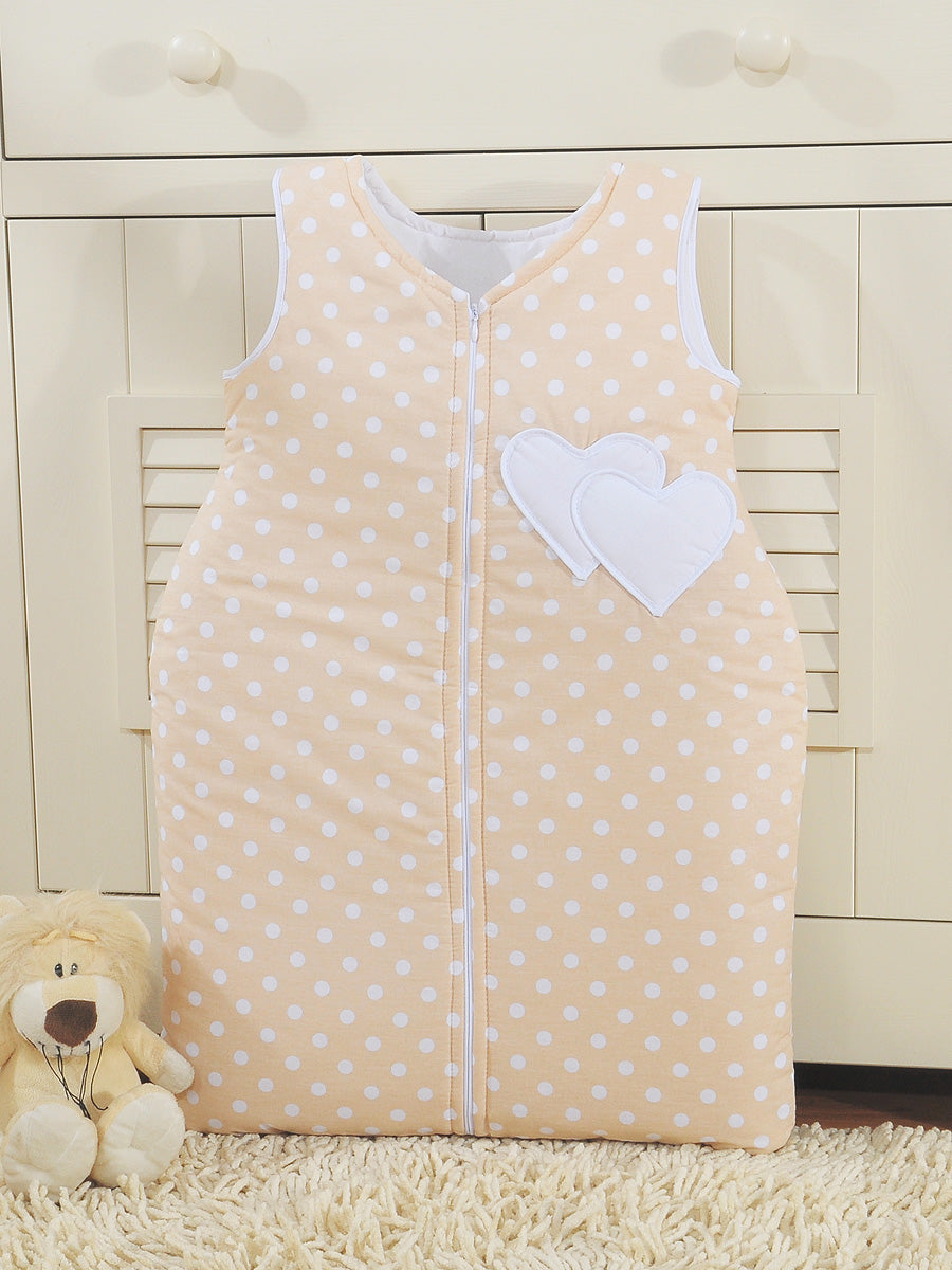 Cotton sleeping bag for children, size M, 6-12 months, TOG 2.5, all-season, hearts dots on beige