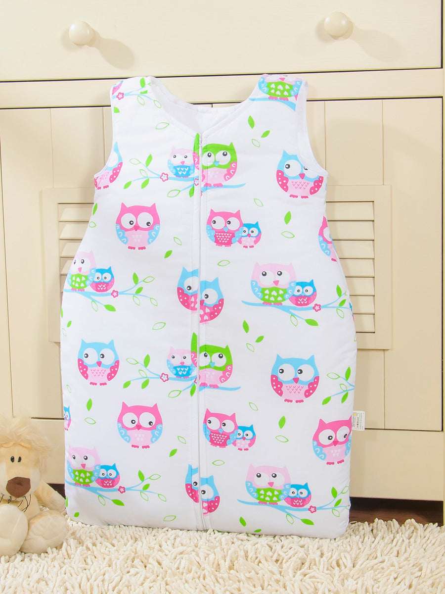 Cotton sleeping bag for children, size M, 6-12 months, TOG 2.5, all-season, Owls on white