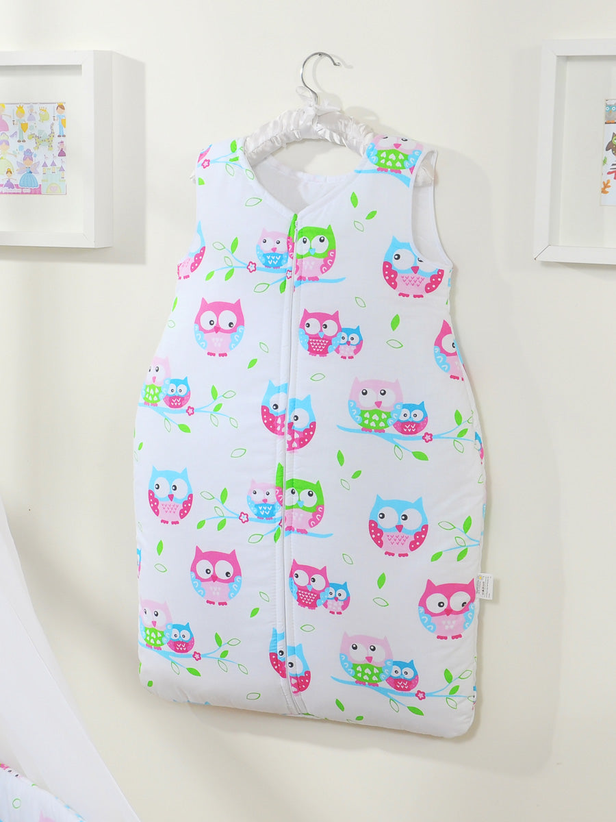 Cotton sleeping bag for children, size M, 6-12 months, TOG 2.5, all-season, Owls on white