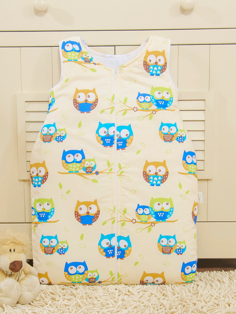 Cotton sleeping bag for children, size M, 6-12 months, TOG 2.5, all-season, Owls on cremr
