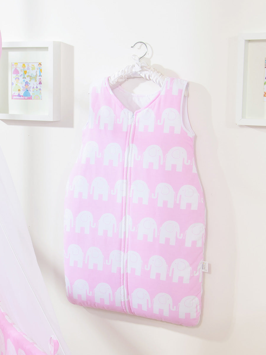 Cotton sleeping bag for children, size M, 6-12 months, TOG 2.5, all-season, Elephants pink