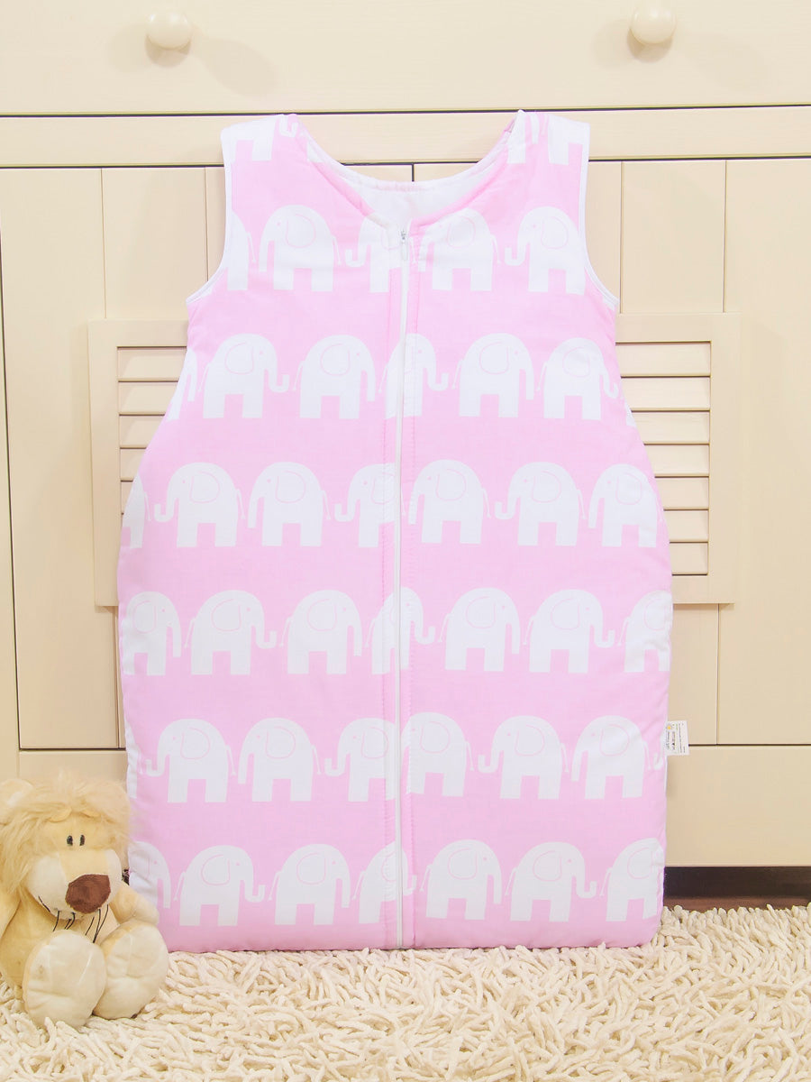 Cotton sleeping bag for children, size M, 6-12 months, TOG 2.5, all-season, Elephants pink