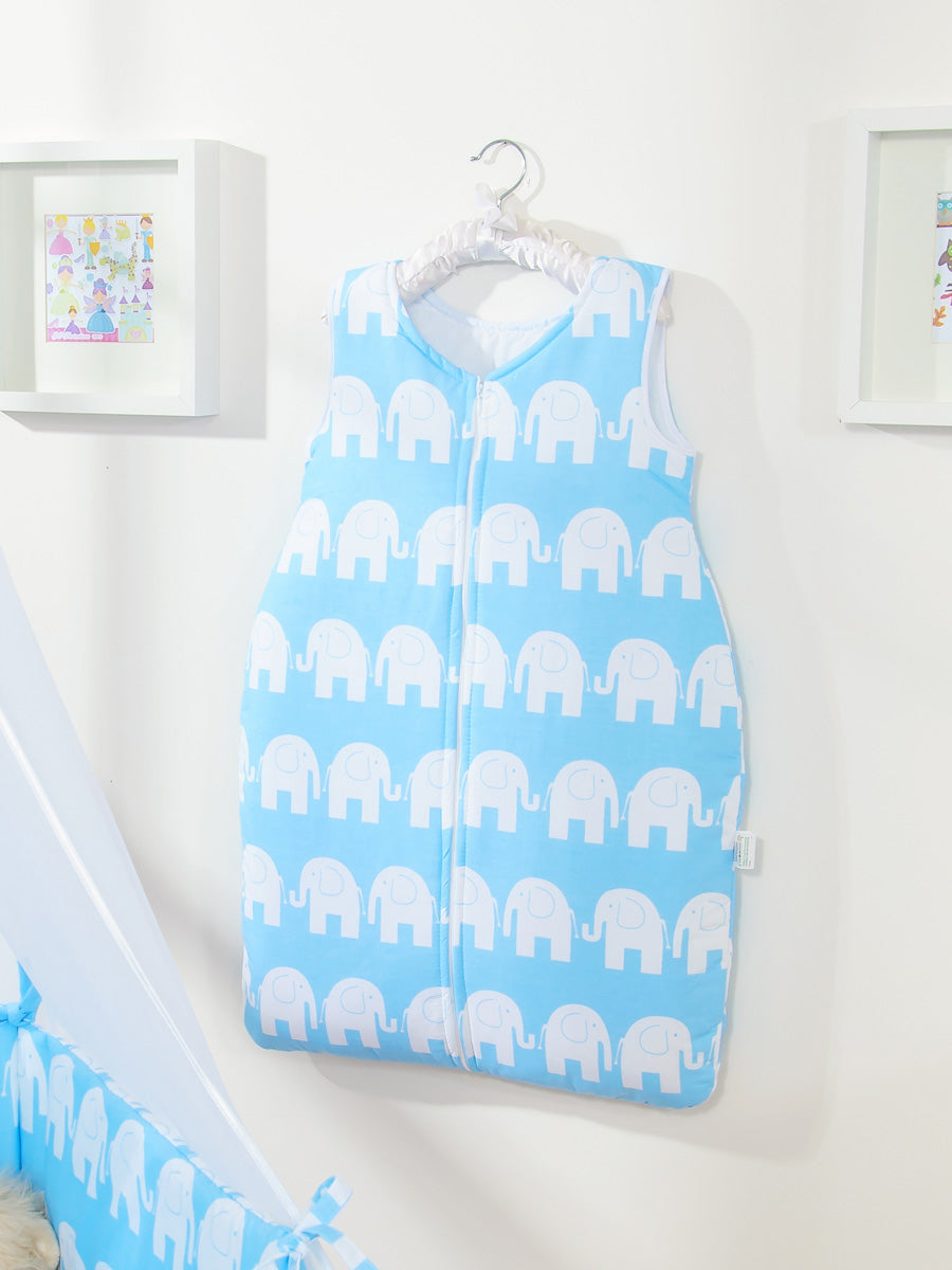 Cotton sleeping bag for children, size M, 6-12 months, TOG 2.5, all-season, Elephants blau