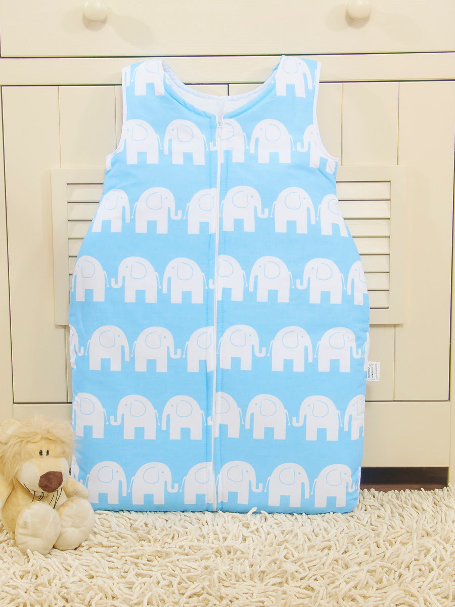 Cotton sleeping bag for children, size M, 6-12 months, TOG 2.5, all-season, Elephants blau