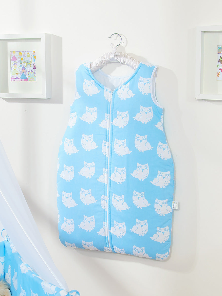 Cotton sleeping bag for children, size M, 6-12 months, TOG 2.5, all-season, Owls blue
