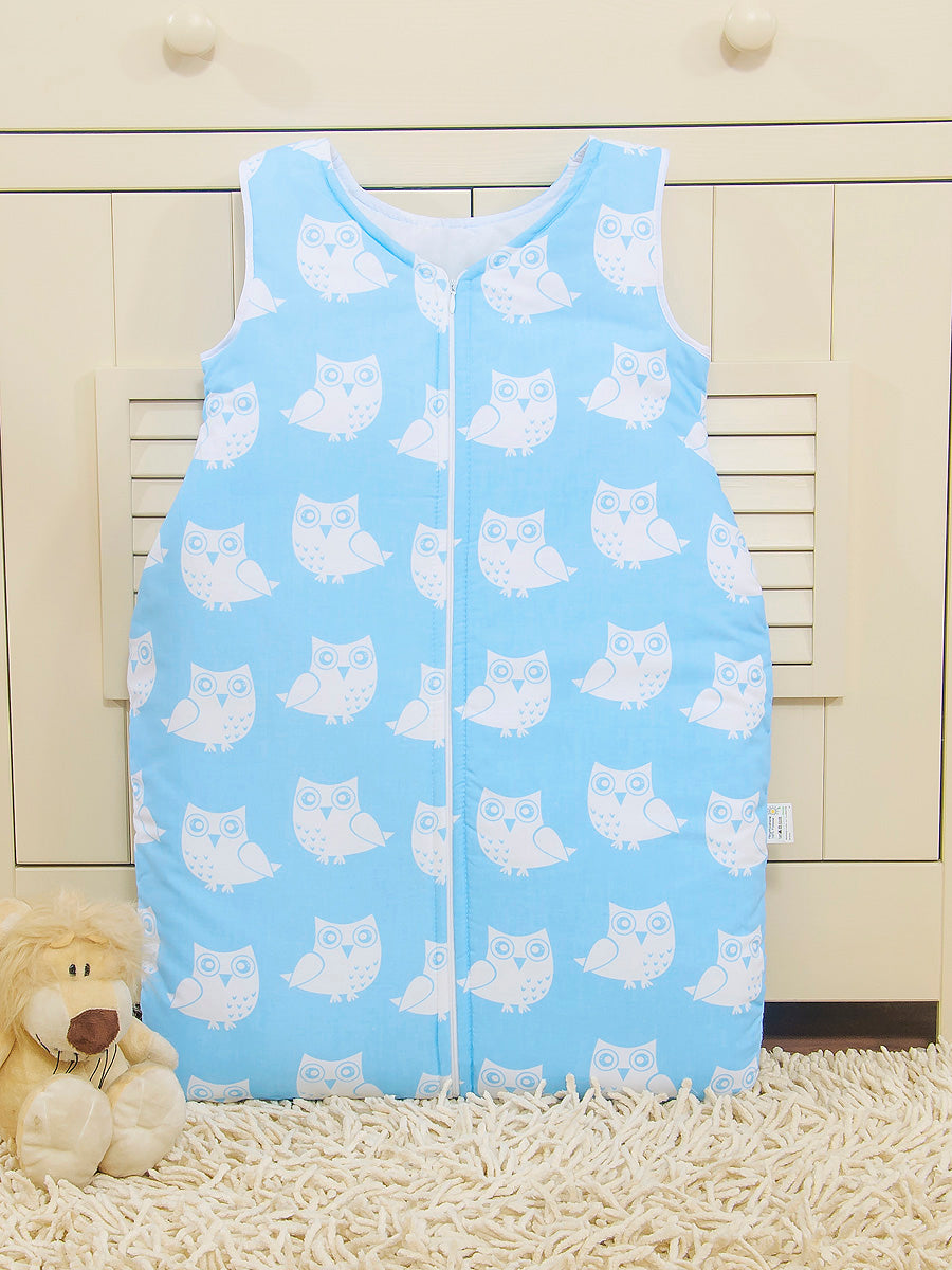 Cotton sleeping bag for children, size M, 6-12 months, TOG 2.5, all-season, Owls blue