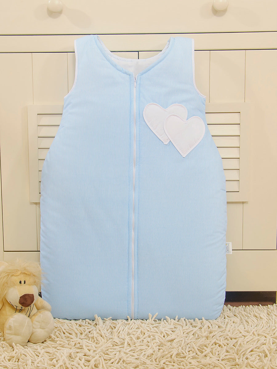 Cotton sleeping bag for children, size M, 6-12 months, TOG 2.5, all-season, hearts blue strips