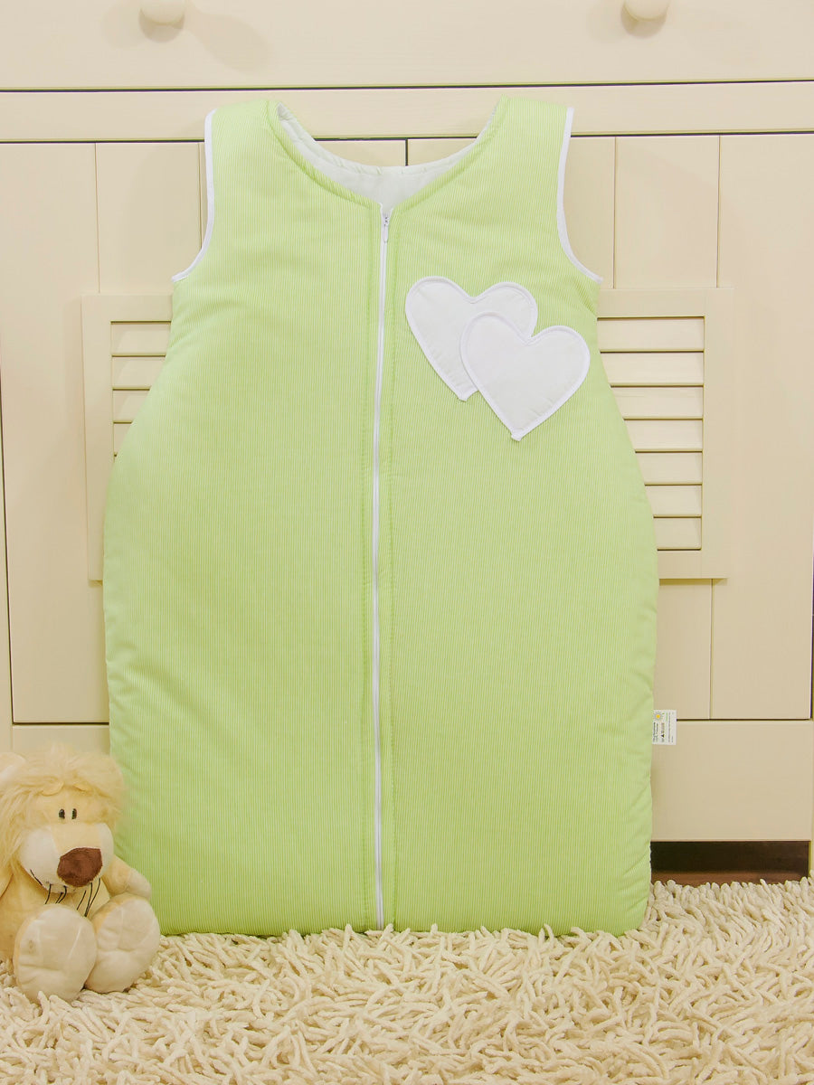 Cotton sleeping bag for children, size M, 6-12 months, TOG 2.5, all-season, hearts green strips