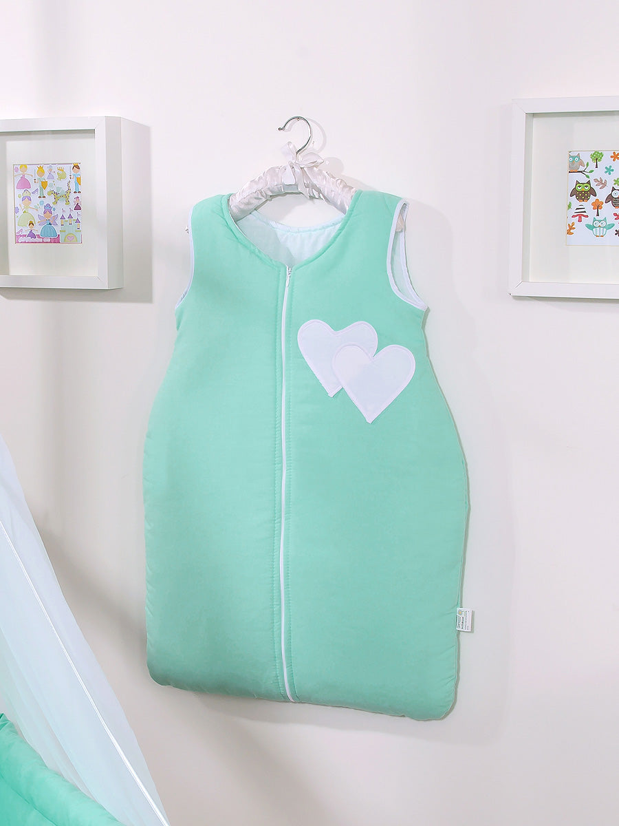 Cotton sleeping bag for children, size M, 6-12 months, TOG 2.5, all-season, hearts  mint