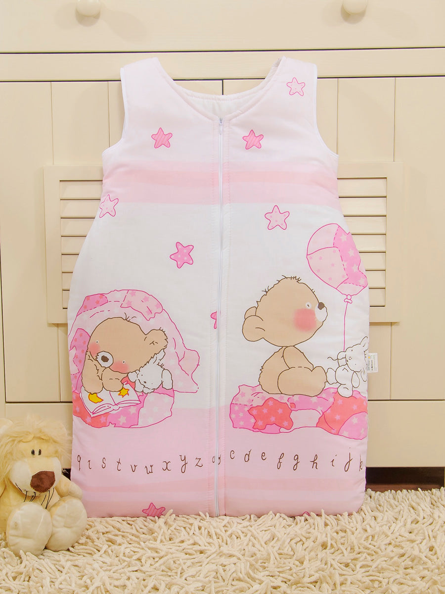 Cotton sleeping bag for children, size M, 6-12 months, TOG 2.5, all-season, teddy bear pink