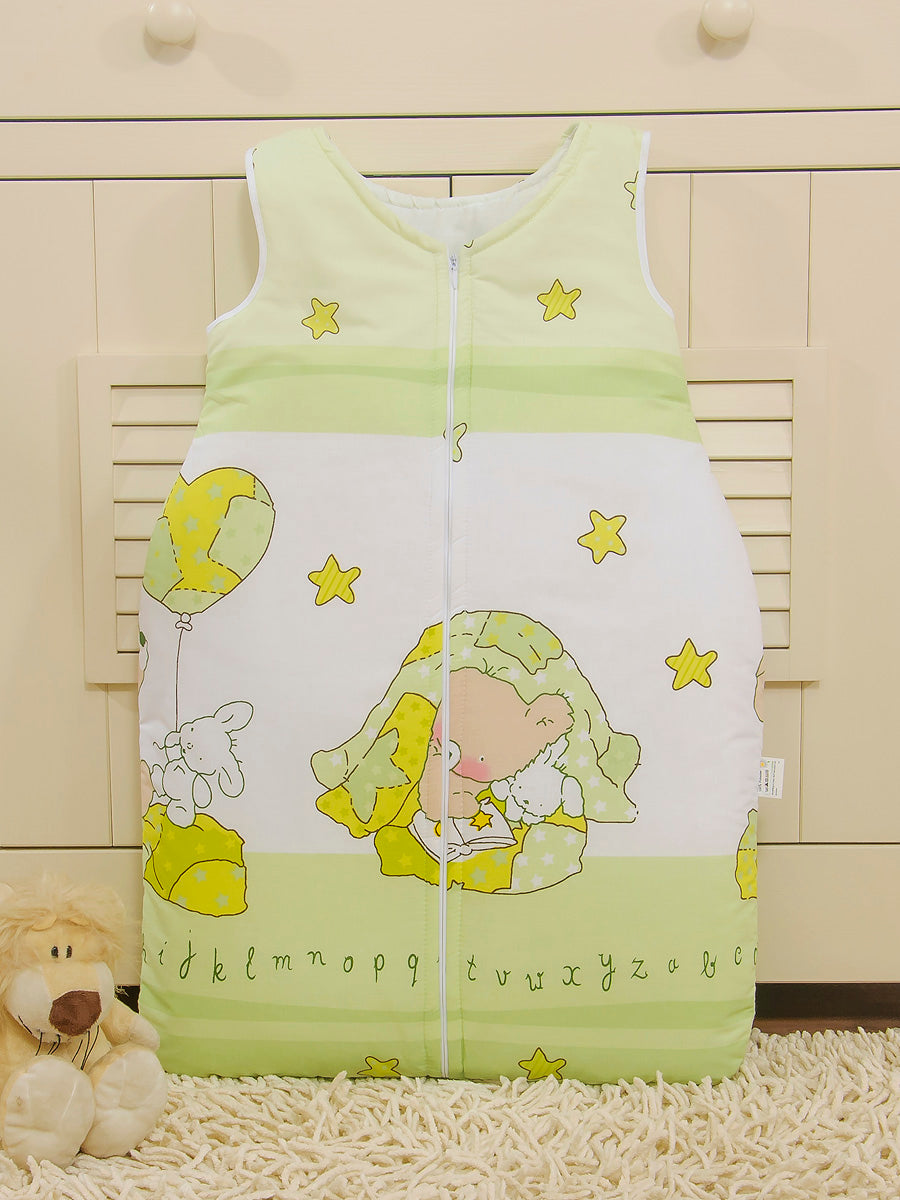 Cotton sleeping bag for children, size M, 6-12 months, TOG 2.5, all-season, teddy bear green