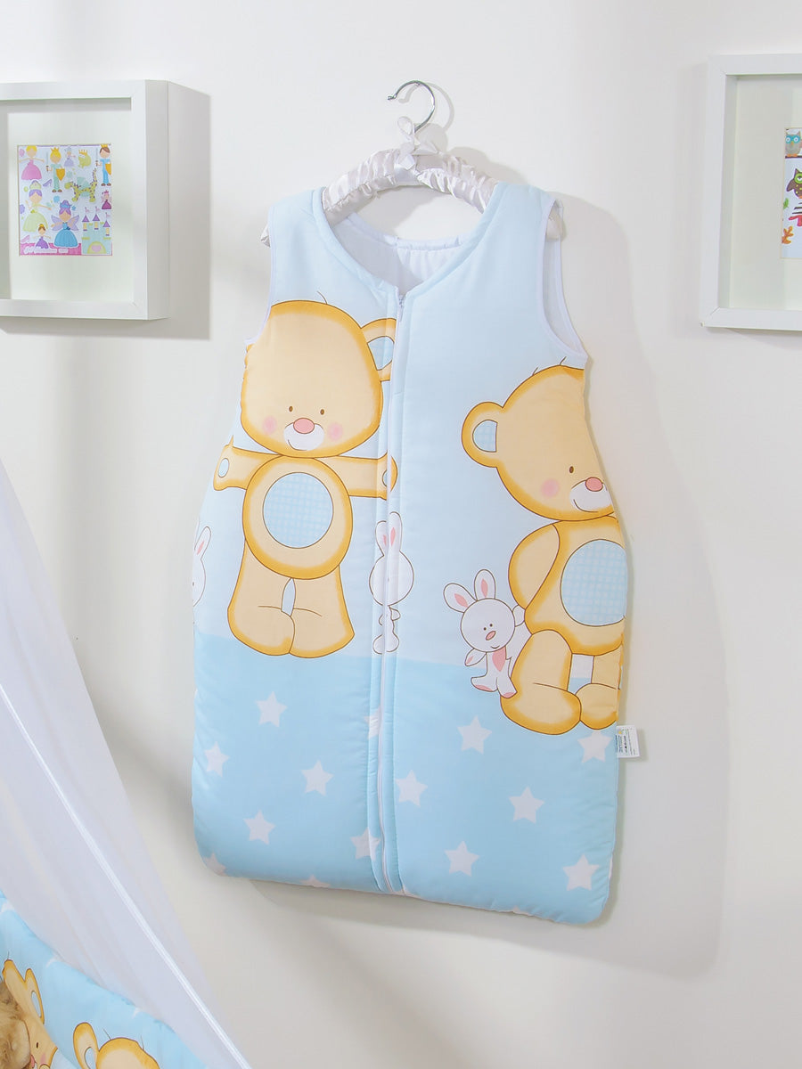 Cotton sleeping bag for children, size M, 6-12 months, TOG 2.5, all-season, blue teddy bear