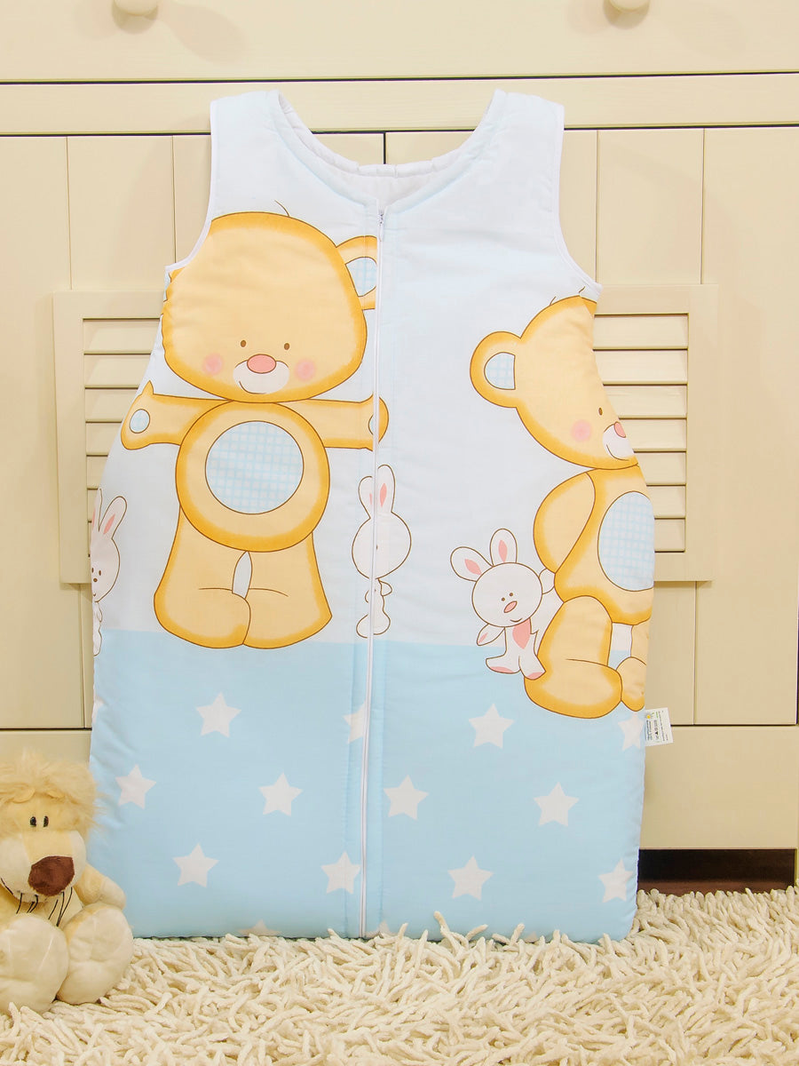Cotton sleeping bag for children, size M, 6-12 months, TOG 2.5, all-season, blue teddy bear