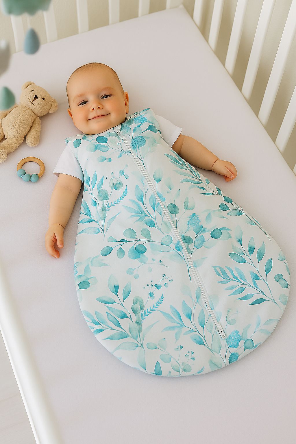 Cotton baby sleeping bag S 0-6 months for summer TOG 1.0 - eucaliptus mint