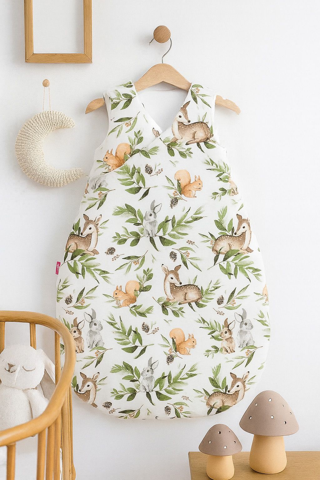Cotton sleeping bag for children, size M, 3-12 months, TOG 2.5, all-season - woodland green