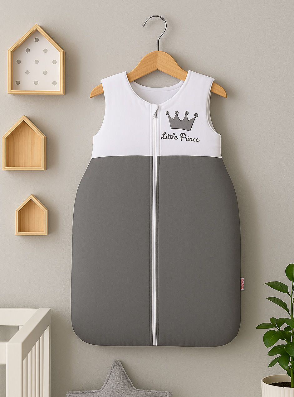 Cotton sleeping bag for children, size M, 6-12 months, TOG 2.5, all-season, Little Prince anthracite