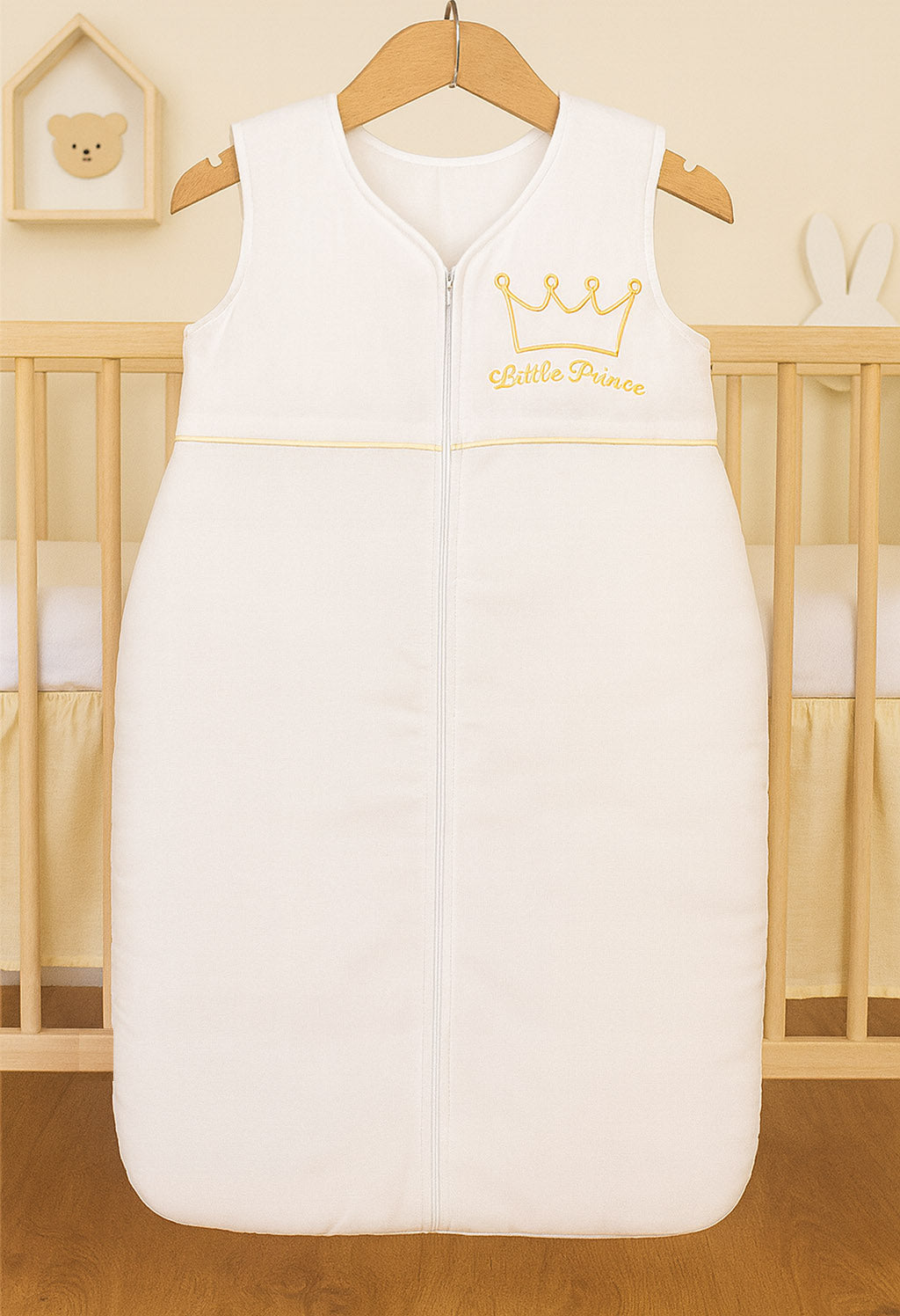 Cotton sleeping bag for children, size M, 6-12 months, TOG 2.5, all-season, Little Prince white