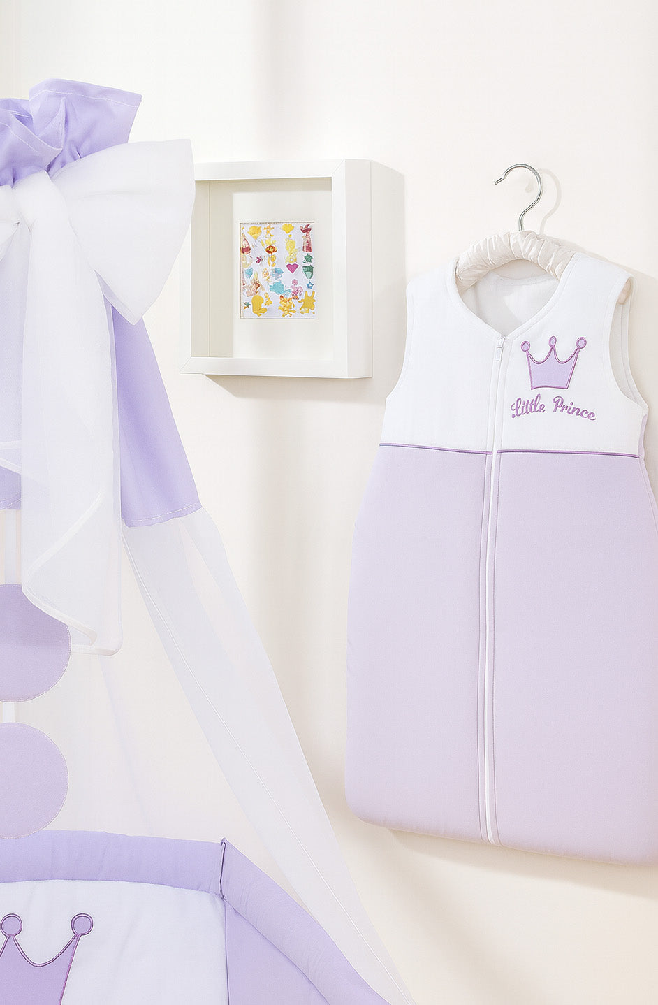 Cotton sleeping bag for children, size M, 6-12 months, TOG 2.5, all-season, Little Prince lilac