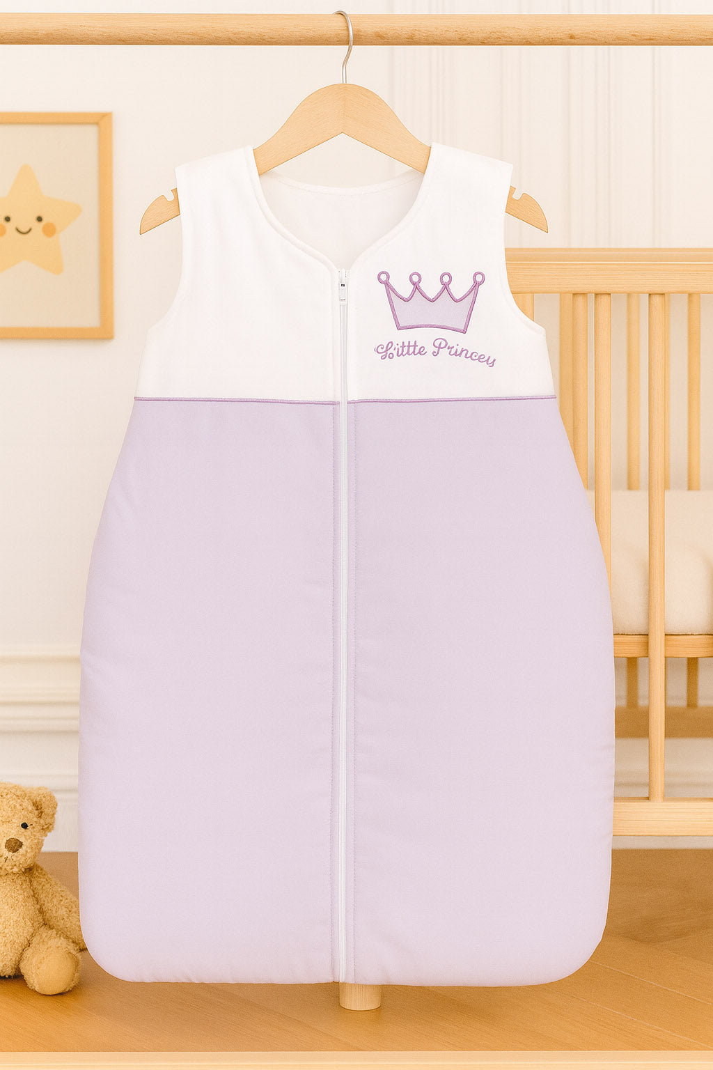 Cotton sleeping bag for children, size M, 6-12 months, TOG 2.5, all-season, Little Princess lilac