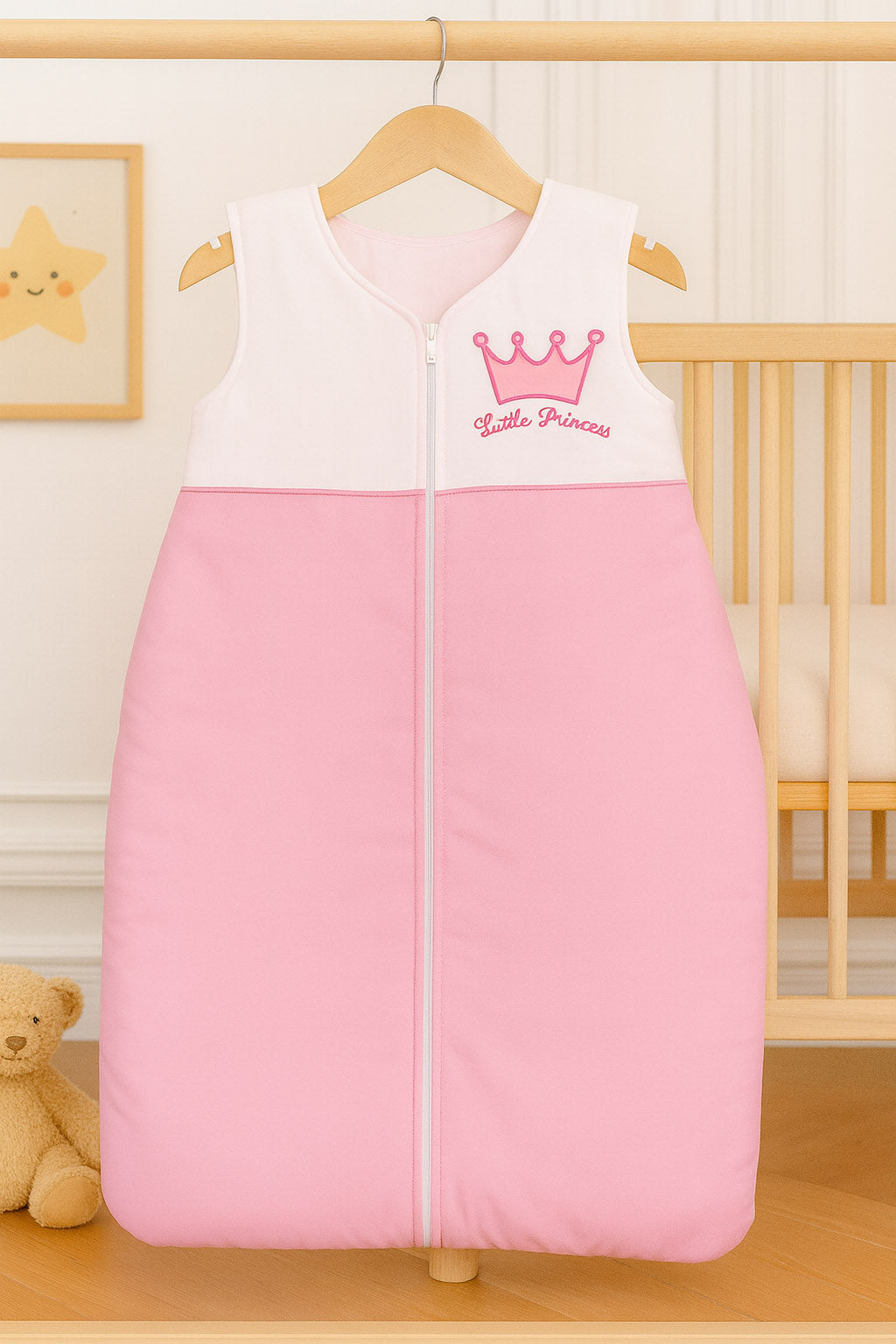 Cotton sleeping bag for children, size M, 6-12 months, TOG 2.5, all-season, Little Princess pink