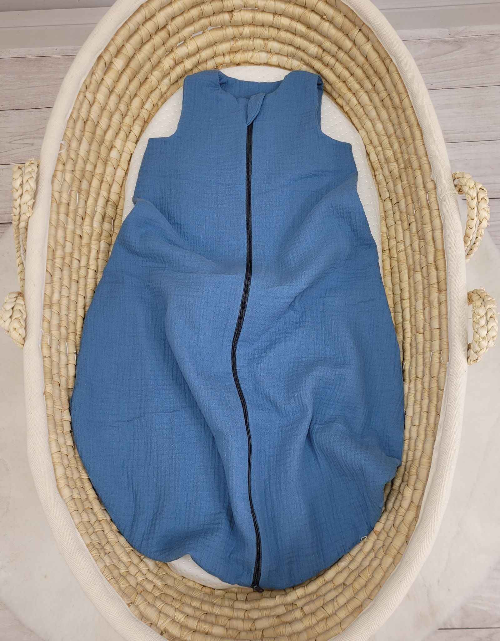 Muslin baby sleeping bag 6-12 months M for summer TOG 1.0 - pastel blue