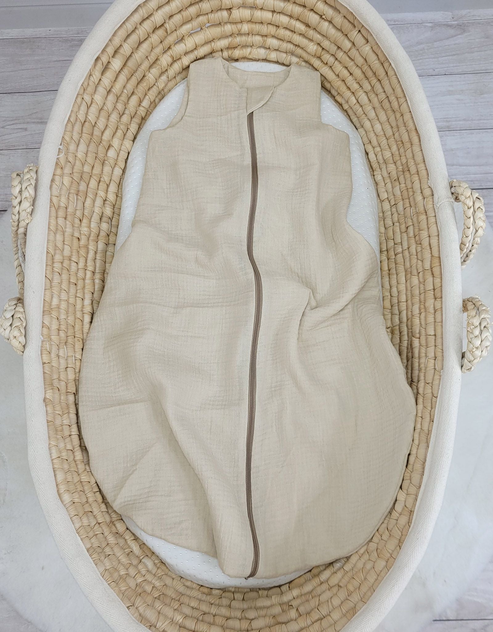 Muslin baby sleeping bag 6-12 months M for summer TOG 1.0 - cream