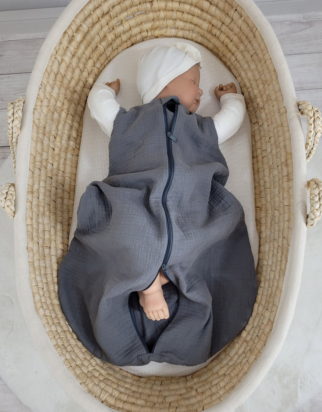 Muslin baby sleeping bag 0-6 months S for summer TOG 1.0 - anthracite