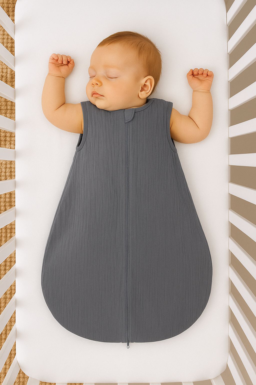 Muslin baby sleeping bag 6-12 months M for summer TOG 1.0 - anthracite