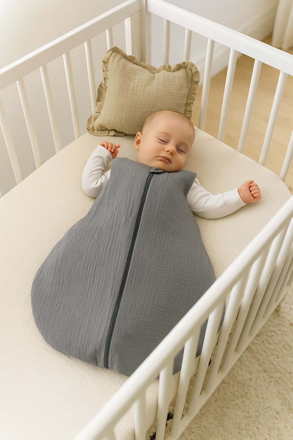 Muslin baby sleeping bag 6-12 months M for summer TOG 1.0 - anthracite