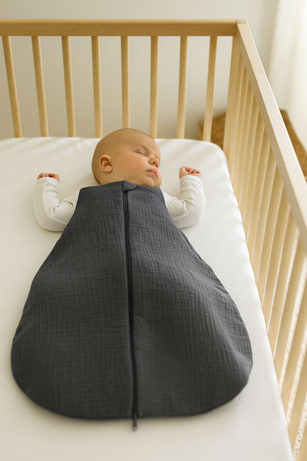 Muslin baby sleeping bag 6-12 months M for summer TOG 1.0 - anthracite