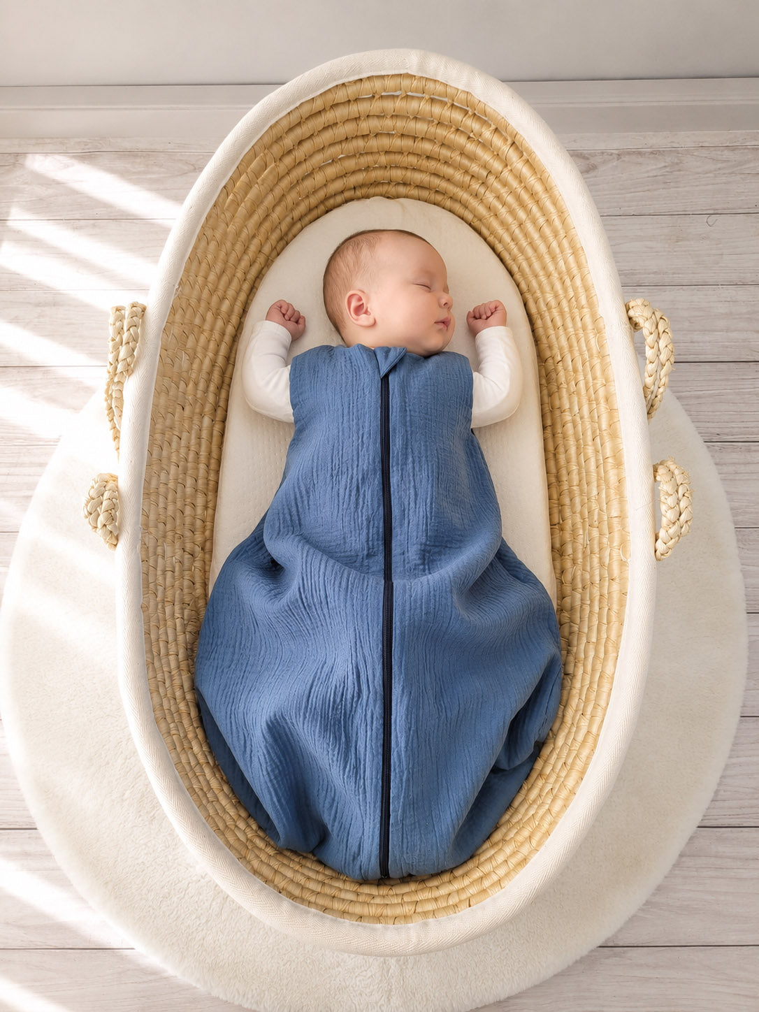 Muslin baby sleeping bag 6-12 months M for summer TOG 1.0 - pastel blue