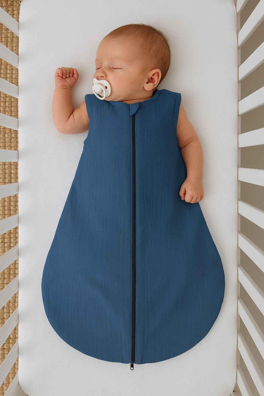 Muslin baby sleeping bag 6-12 months M for summer TOG 1.0 - pastel blue