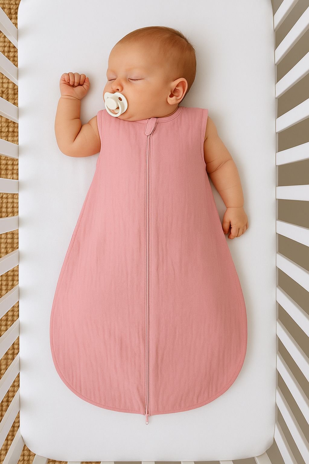 Muslin baby sleeping bag 6-12 months M for summer TOG 1.0 - pastel pink