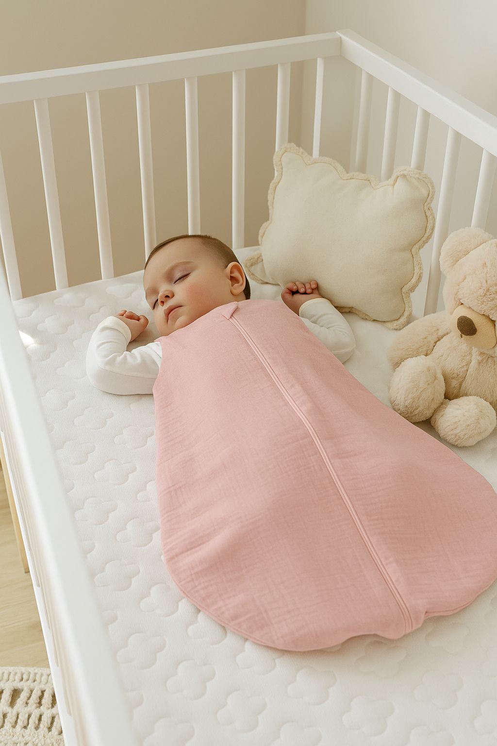 Muslin baby sleeping bag 6-12 months M for summer TOG 1.0 - pastel pink