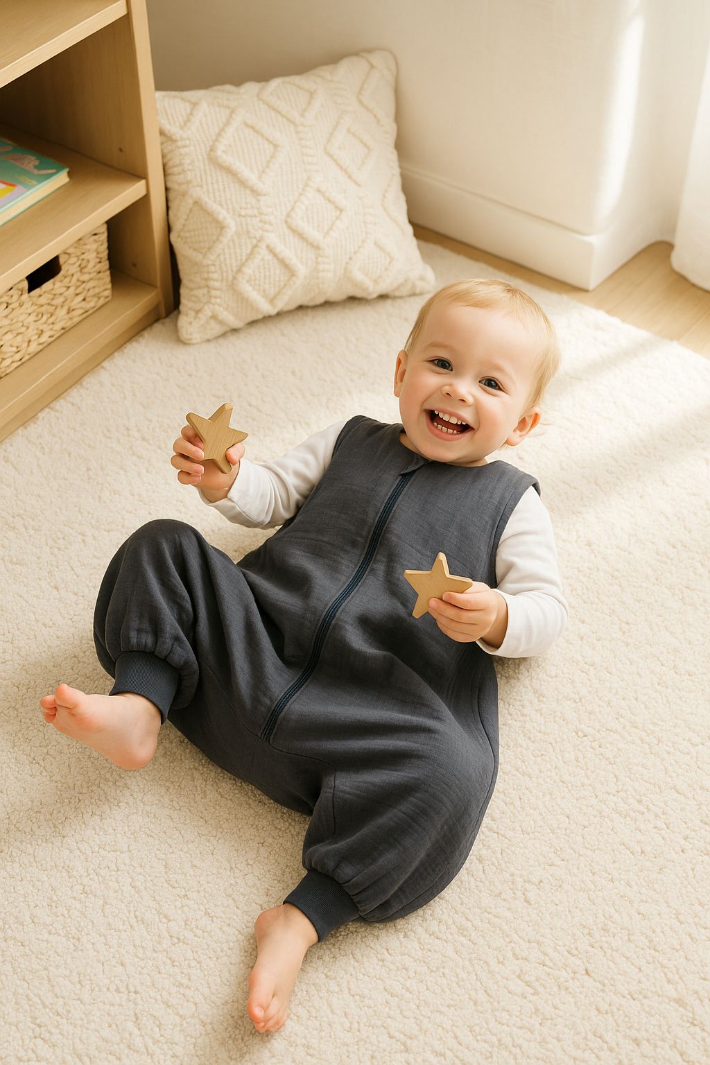Muslin baby sleeping bag with legs XL 2-4 years for summer TOG 1.0 - anthracite
