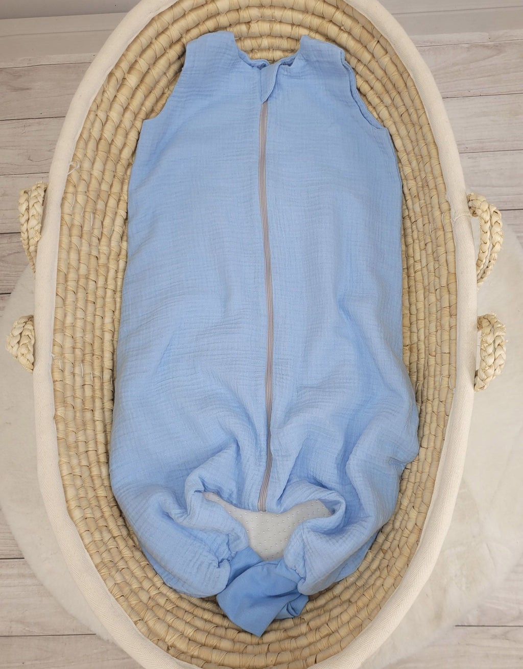 Muslin baby sleeping bag with legs XL 2-4 years for summer TOG 1.0 - blue