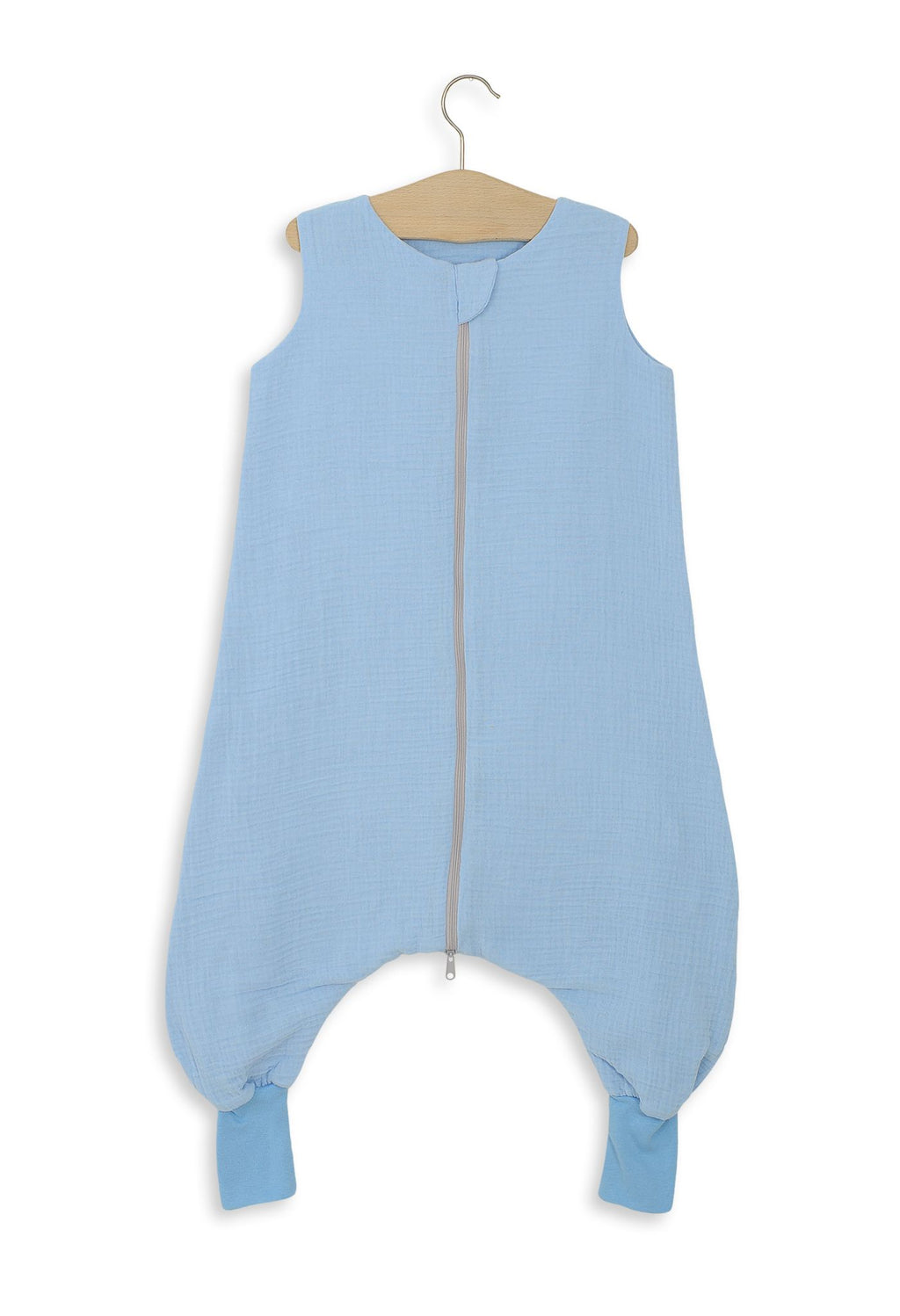 Muslin baby sleeping bag with legs L 9-24 months for summer TOG 1.0 - blue