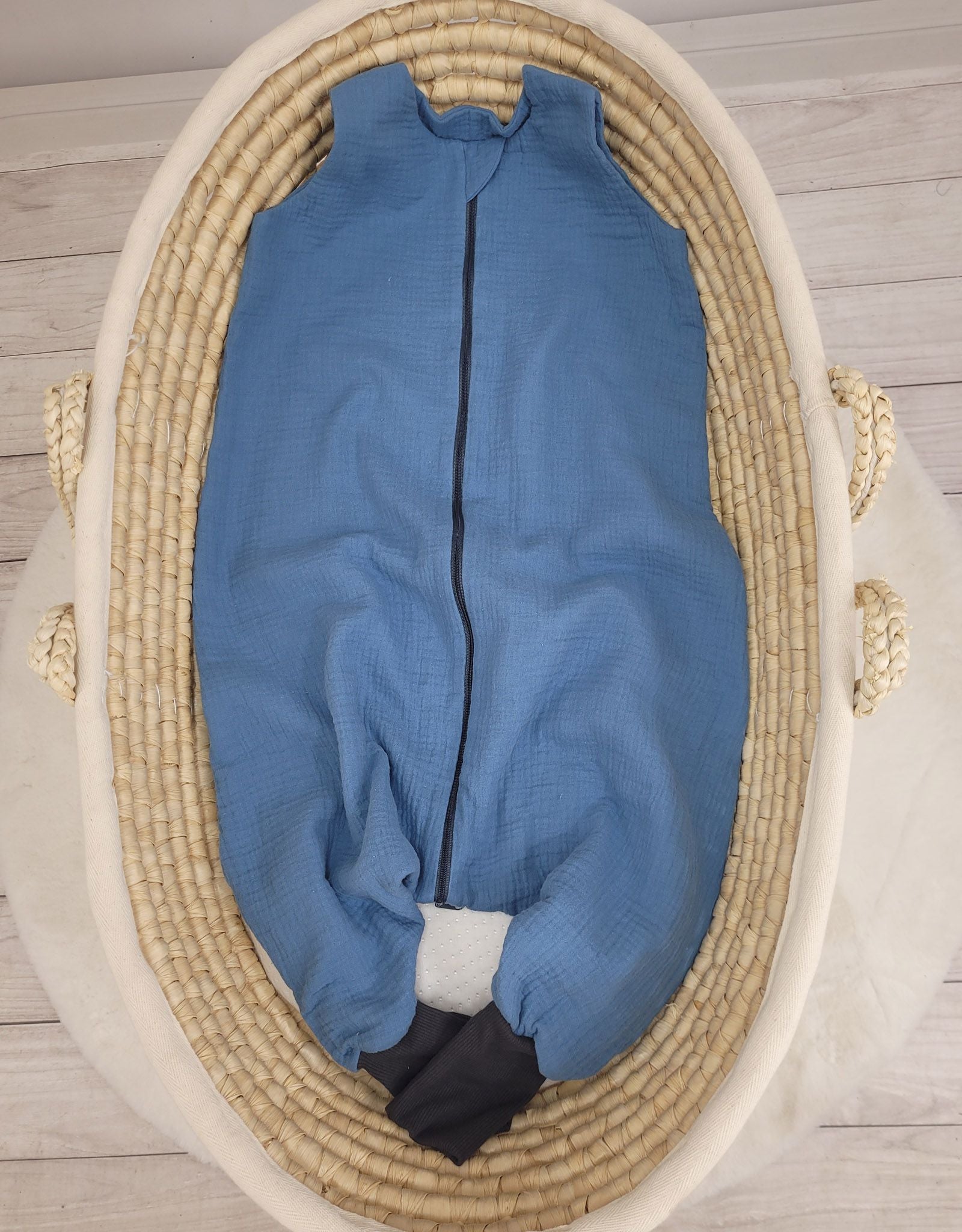 Muslin baby sleeping bag with legs XL 2-4 years for summer TOG 1.0 - pastel blue