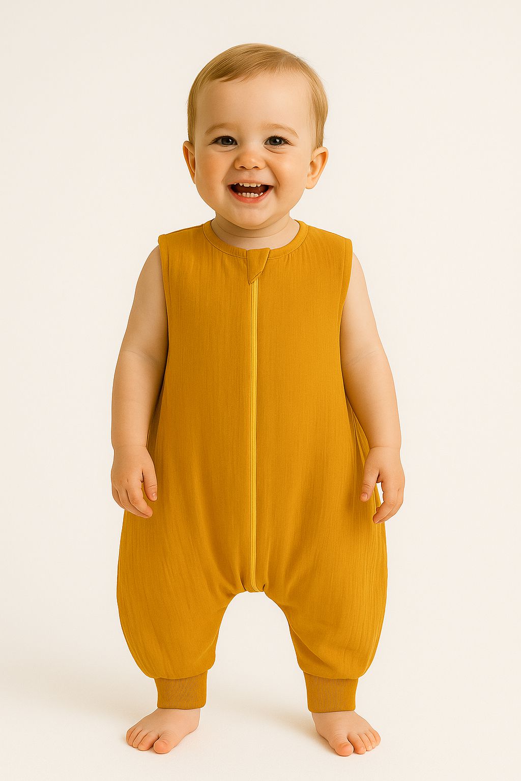 Muslin baby sleeping bag with legs XL 2-4 years for summer TOG 1.0 - honey yellow
