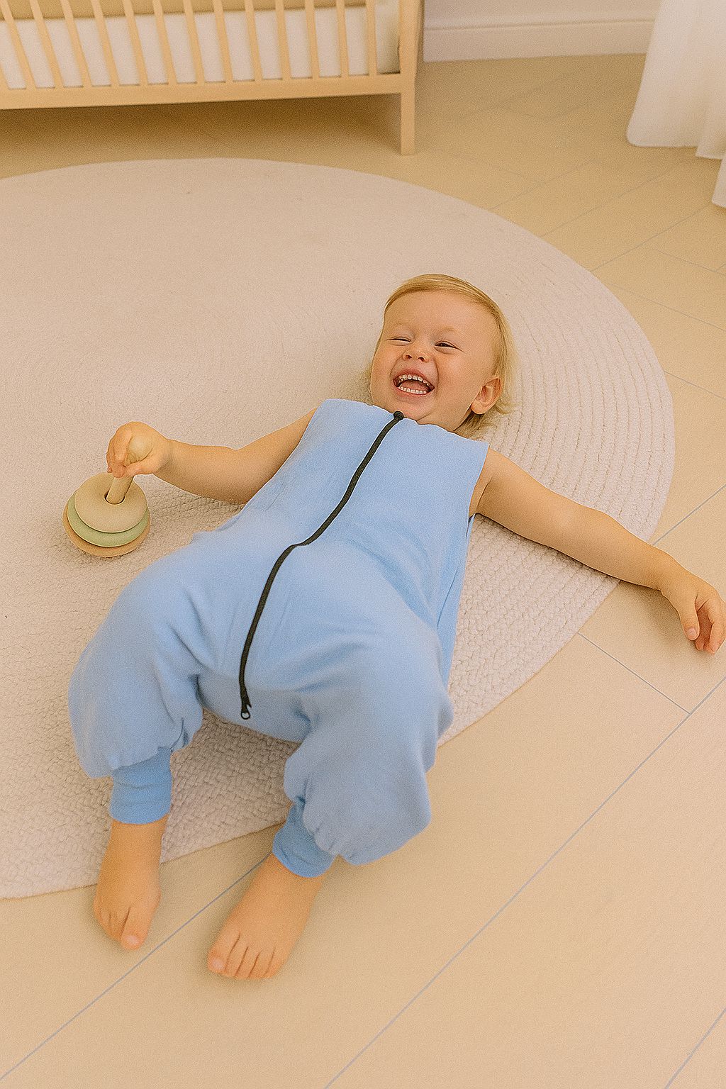 Muslin baby sleeping bag with legs XL 2-4 years for summer TOG 1.0 - blue