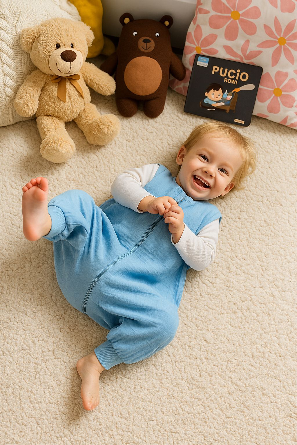 Muslin baby sleeping bag with legs XL 2-4 years for summer TOG 1.0 - blue