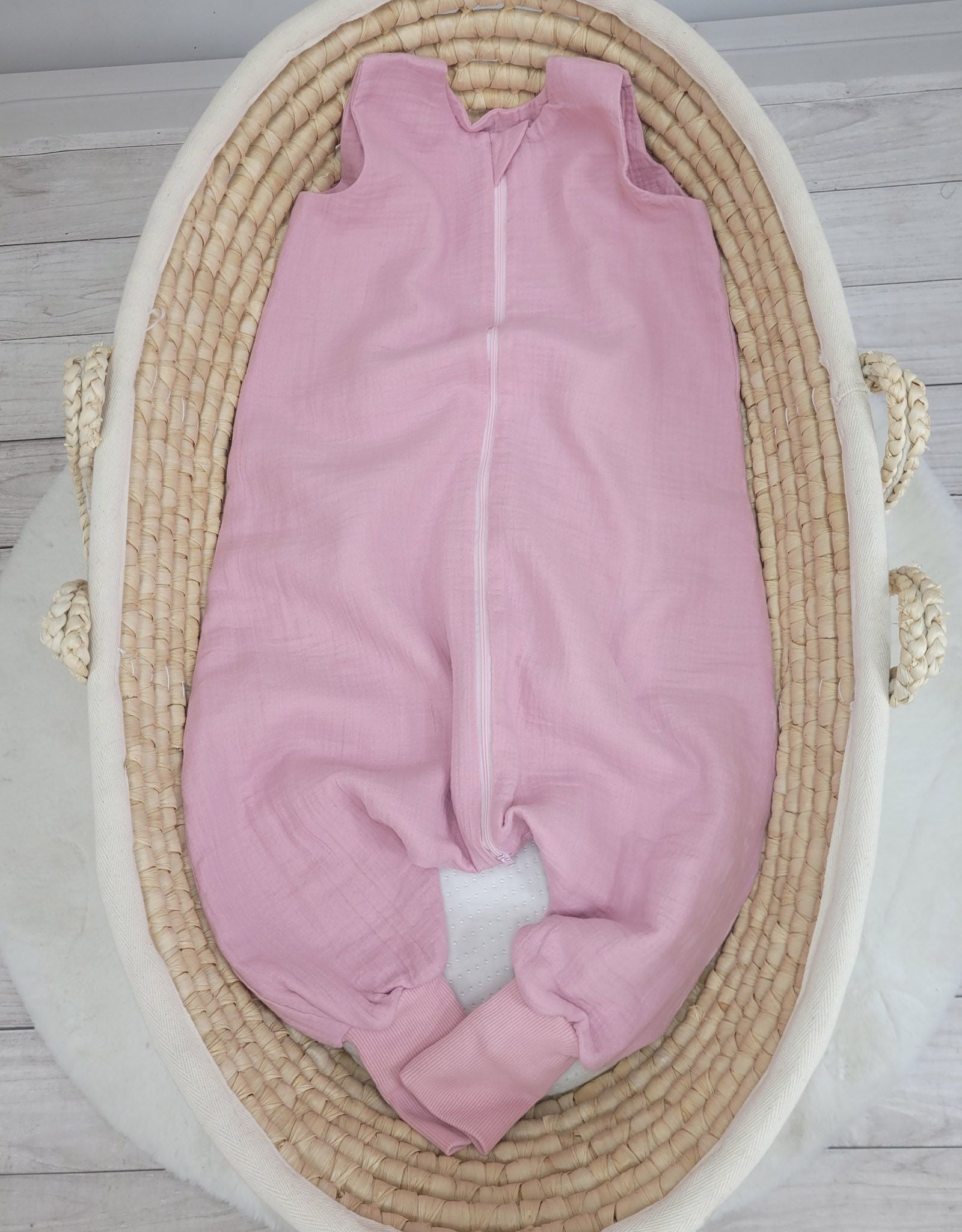 Muslin baby sleeping bag with legs XL 2-4 years for summer TOG 1.0 - pastel pink