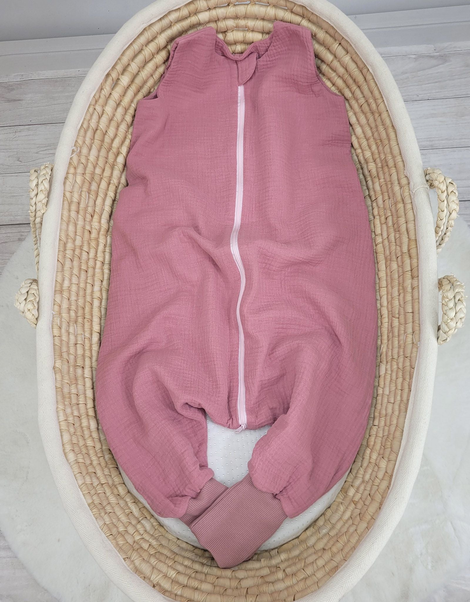Muslin baby sleeping bag with legs XL 2-4 years for summer TOG 1.0 - retro pink