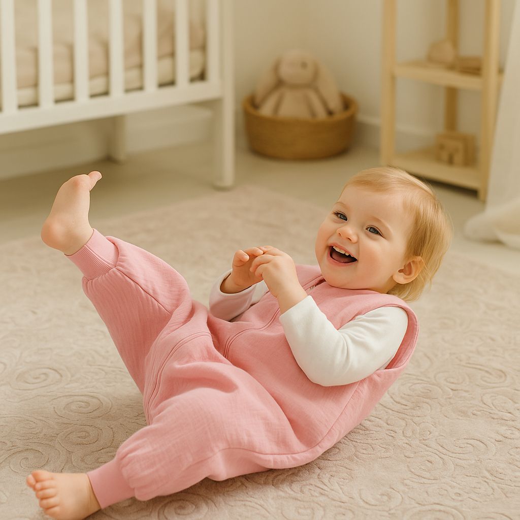Muslin baby sleeping bag with legs XL 2-4 years for summer TOG 1.0 - pastel pink